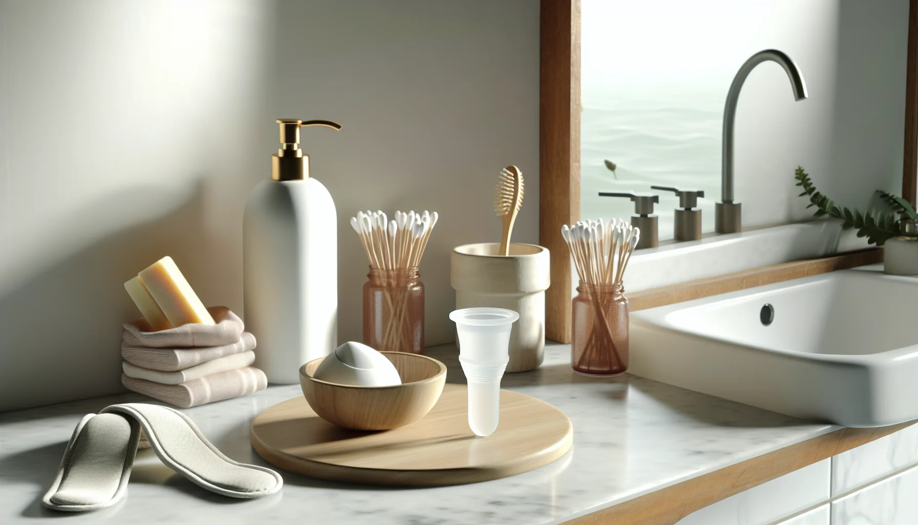 Łazienka z wielorazowymi kosmetykami i produktami higienicznymi